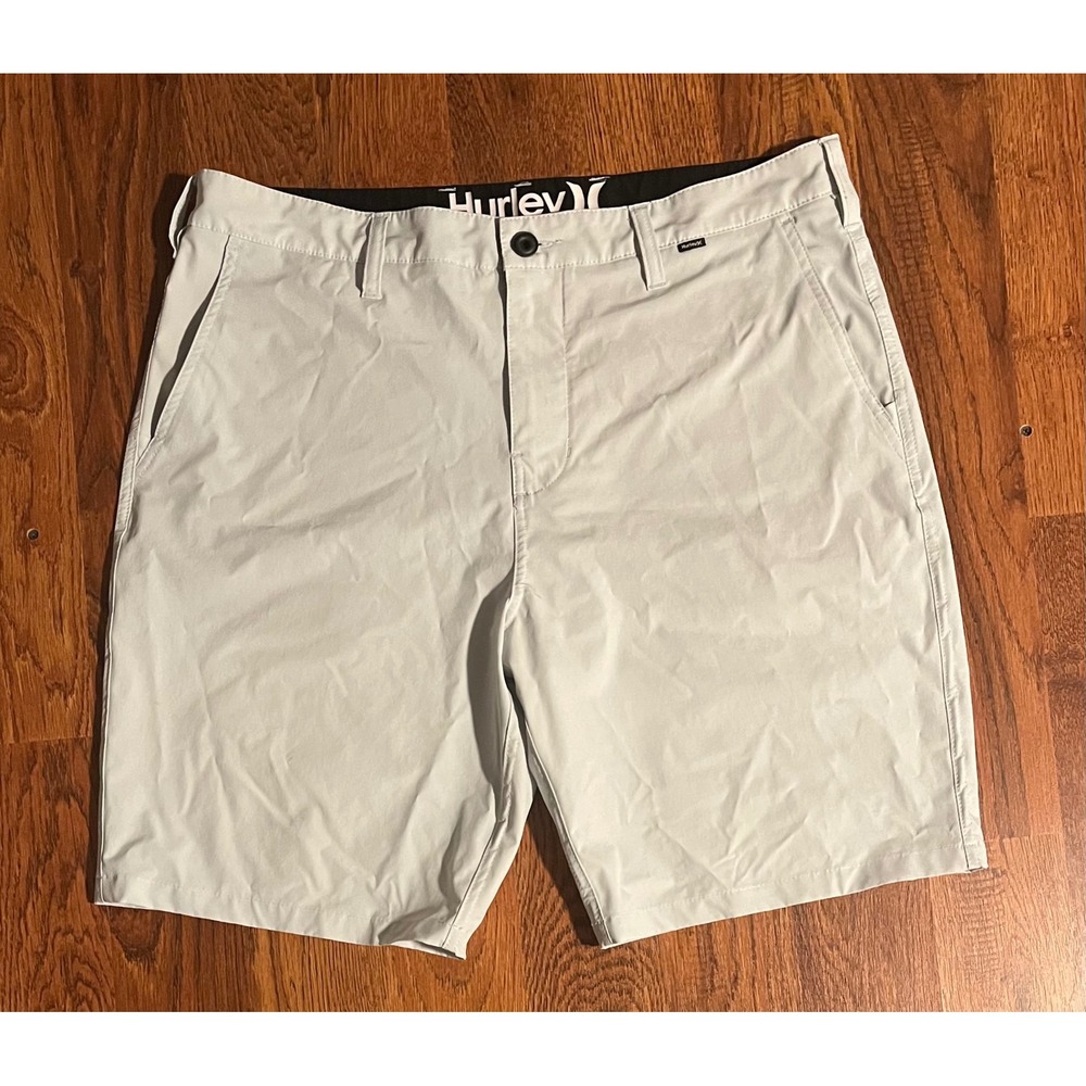Hurley Dri-FIT Chino Shorts Mens 36 Light Grey Flat Front Walk Shorts Casual
